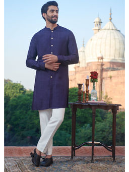 Philocaly - Badru Regular Fit Solid Blue Kurta