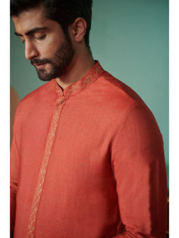 Philocaly - Qila Regular Fit Solid Rust Kurta
