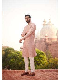 Philocaly - Kirney Slim Fit Embroidered Pink Kurta