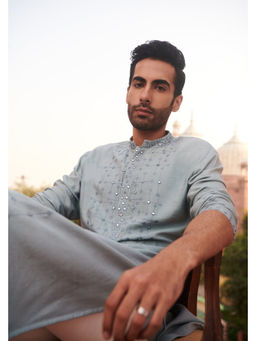 Philocaly - Pratah Slim Fit Embroidered Blue Kurta