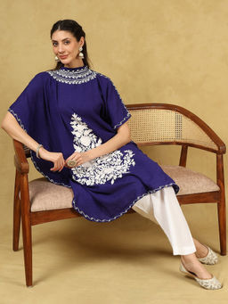 House of Chikankari - Blue Crafts Aari Embroidered Cotton Solid Women's Kaftan
