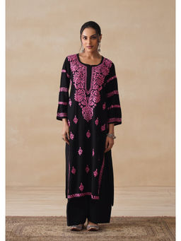 House of Chikankari - Black Rayon Chikankari Solid Women's Long Kurta