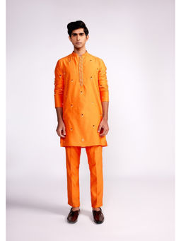ISHA GUPTA TAYAL - Orange Embroidered Silk Kurta and Pant Set