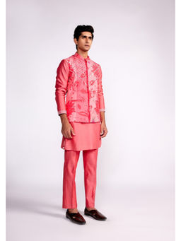 ISHA GUPTA TAYAL - Pink Printed and Embroidered Kurta and Pant with Nehru Jacket Set
