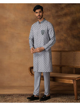 ISHA GUPTA TAYAL - Grey Booti Print Kurta and Pant Set