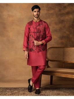 ISHA GUPTA TAYAL - Onion Pink Floral Printed Kurta and Pant with Nehru Jacket Set