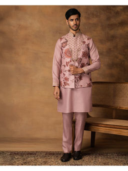 ISHA GUPTA TAYAL - Pastel Pink Floral Printed Kurta and Pant with Nehru Jacket Set