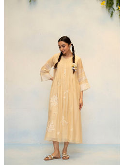AM by Anita Mittal - Zara Mul Chanderi Beige Kurta With Pant And Scarf