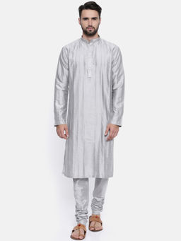 MAYANK MODI - Silver Grey Cotton Silk Kurta Set With Churidar