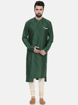 MAYANK MODI - Bottle Green Silk Blend Kurta Set With Churidar