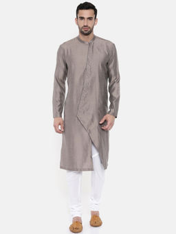 MAYANK MODI - Grey Linen / Satin Kurta Set With Churidar