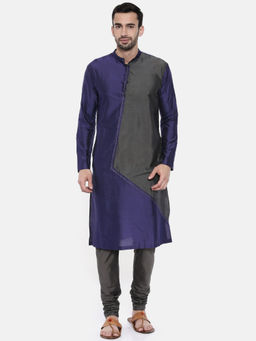 MAYANK MODI - Blue Grey Cotton Silk Kurta Set With Churidar