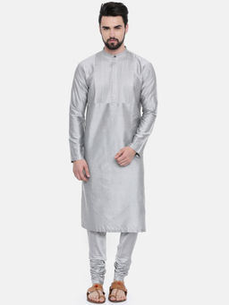 MAYANK MODI - Classic Silver Grey Pintucked Kurta Set With Churidar