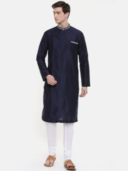 MAYANK MODI - Navy Blue Silk Blend Kurta Set With Churidar