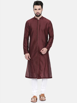 MAYANK MODI - Chocolate Brown Silk Cotton Kurta Set With Churidar
