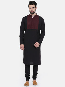 MAYANK MODI - Black Cotton Kurta Set With Churidar