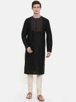 MAYANK MODI - Silk Black Embroidered Kurta Set With Churidar