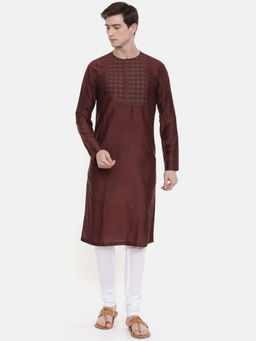 MAYANK MODI - Silk Brown Embroidered Kurta Set With Churidar