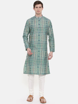 MAYANK MODI - Chanderi Printed Kurta Set With Churidar