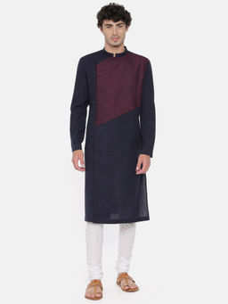 MAYANK MODI - Blue Cotton Asymmetrical Kurta Set With Churidar