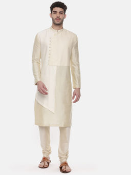 MAYANK MODI - Beige Ivory Silk Cut Away Kurta