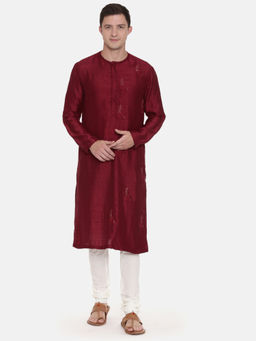 MAYANK MODI - Wine Silk Slub Kurta Set With Churidar