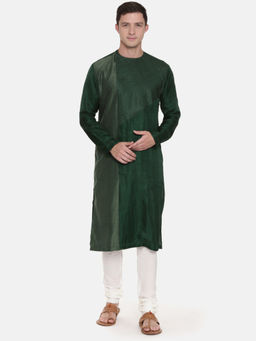 MAYANK MODI - Green Silk Chanderi Kurta Set With Churidar