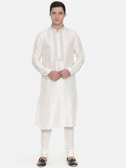 MAYANK MODI - Ivory Silk Embroidered Kurta Set With Churidar