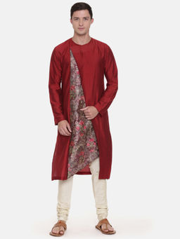 MAYANK MODI - Silk Chanderi Printed Kurta Set With Churidar