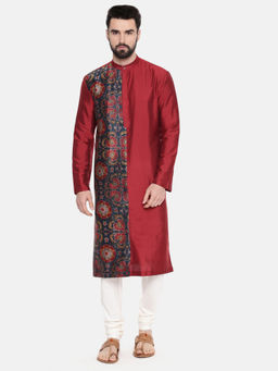MAYANK MODI - Red Printed Silk Kurta Set With Churidar