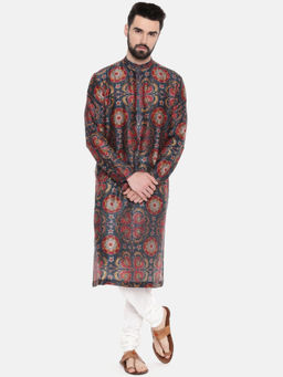 MAYANK MODI - Teal Red Silk Chanderi Kurta Set With Churidar
