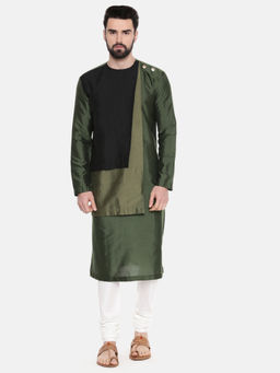 MAYANK MODI - Green Black Silk Kurta Set With Churidar