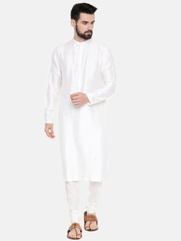 MAYANK MODI - Ivory Silk Mukesh Kurta Set With Churidar