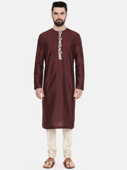 MAYANK MODI - Brown Silk Printed Kurta Set With Churidar