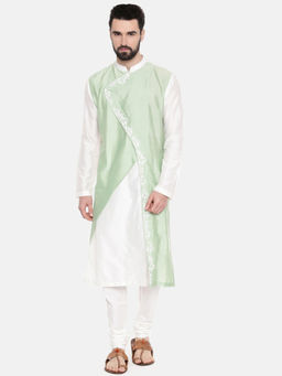 MAYANK MODI - Ivory Pastel Green Emb Kurta Set With Churidar