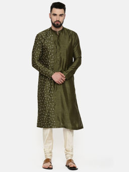 MAYANK MODI - Mehendi Green Hand Emboidered Kurta