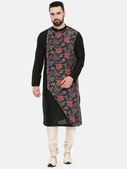 MAYANK MODI - Black Silk Muslin Printed Kurta Set With Churidar