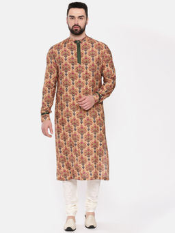 MAYANK MODI - Muslin Beige Printed Kurta Set With Churidar