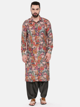 MAYANK MODI - Muave Charcoal Printed Muslin Kurta Set With Salwar