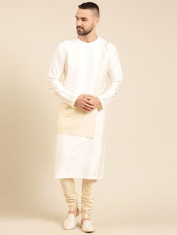 MAYANK MODI - Ivory Beige Silk Jacquard Kurta Set With Churidar