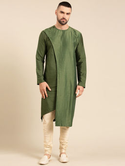 MAYANK MODI - Green Silk Chanderi Kota Kurta Set With Churidar