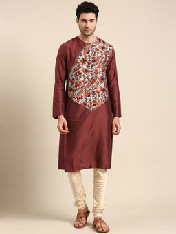 MAYANK MODI - Brown Silk Cotton Printed Kurta Set With Churidar