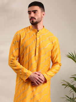 MAYANK MODI - Yellow Embroidered Chanderi Kurta Set With Churidar