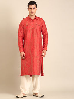 MAYANK MODI - Rust Orange Bemberg Silk Kurta Set With Salwar