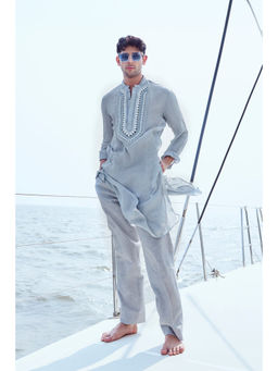 Nirmooha - Grey Embroidered Yoke Kurta and Pant