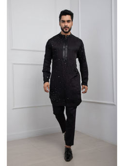 SMRITI - Black Obsidian Nehru And Zipper Kurta and Pant