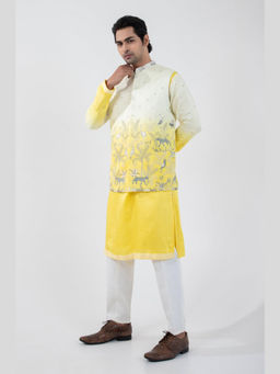 SMRITI - Yellow Safari Sunset Kurta and Pant with Nehru Jacket