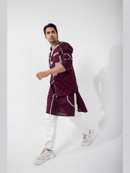 SMRITI - Maroon Embroidered Merlot Bliss Nehru And Kurta and Pant