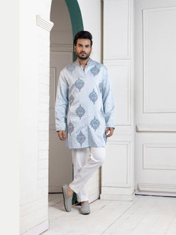 SMRITI - Regal Sky Blue Embroidered Mens Kurta and Pant