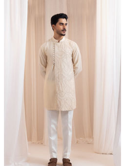 SMRITI - Beige Embroidered Sandscript Set